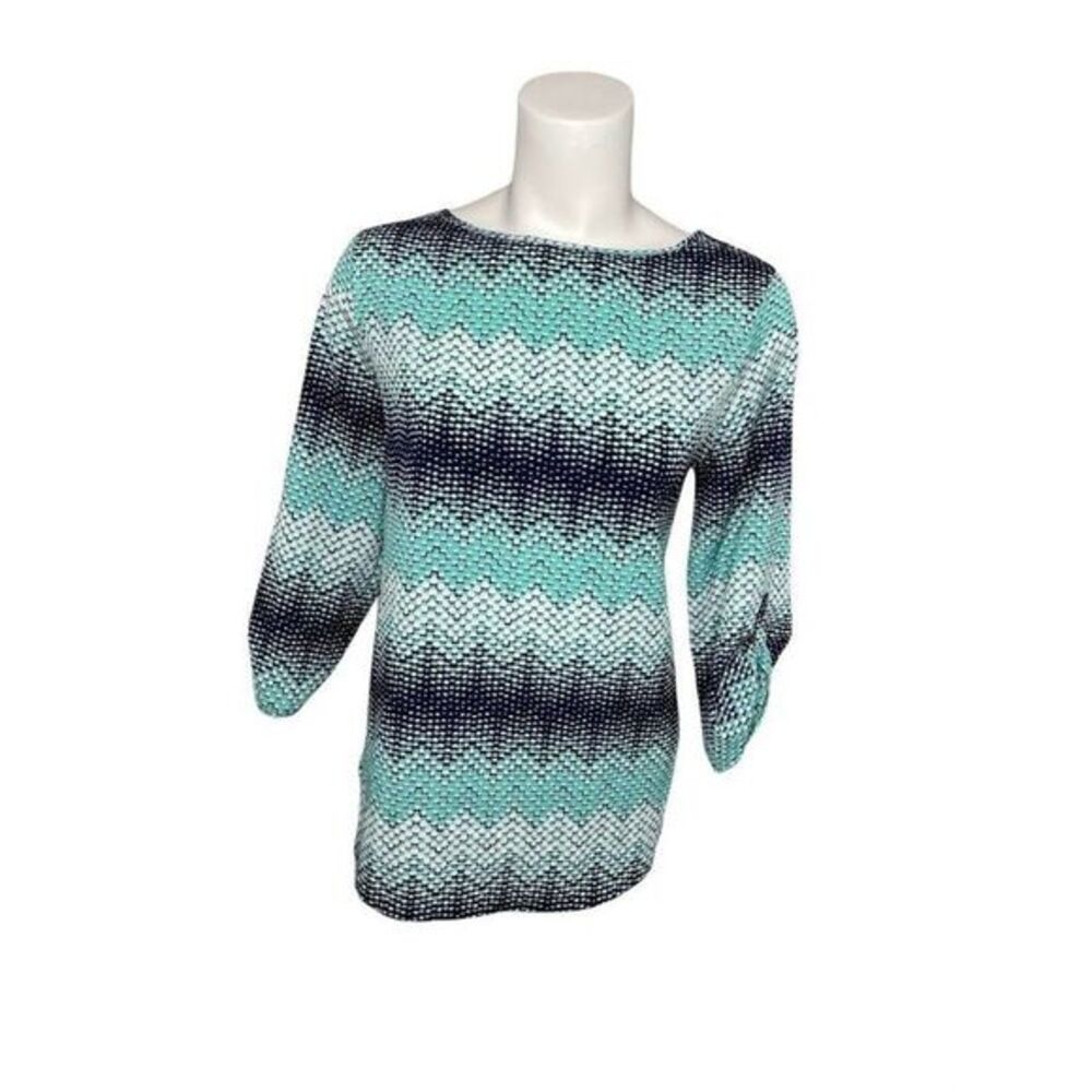Croft & Barrow Blue Teal Aqua 3/4 Sleeve Chiffon Top Blouse Small NEW